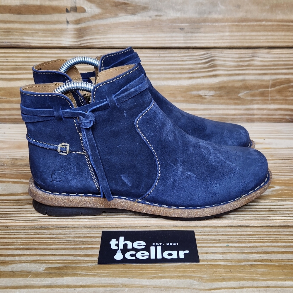 Born Womens 6.5 Wynter Tarkiln Blue Suede Leather Casual Zip Up Ankle Booties